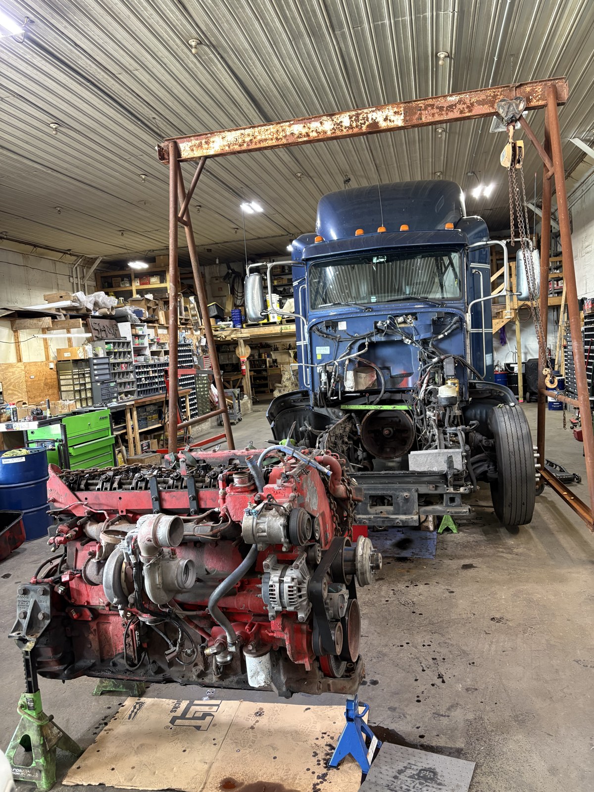 Diesel repair work photographed inside the Hess Truck Repair shop